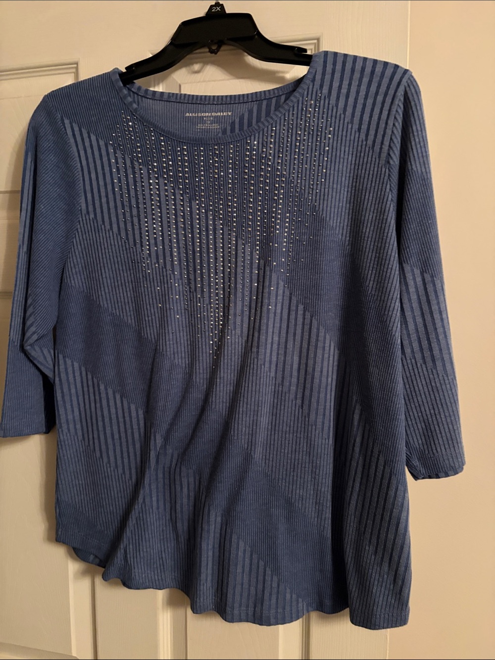 Allison Daley Blue Ribbed Tunic with Rhinestone Accents